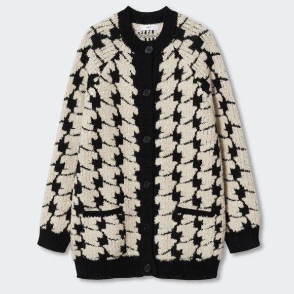 Mango Sweaters - Mango Houndstooth Oversized Long Soft Cable Knit Sweater Cardigan Jacket Coat